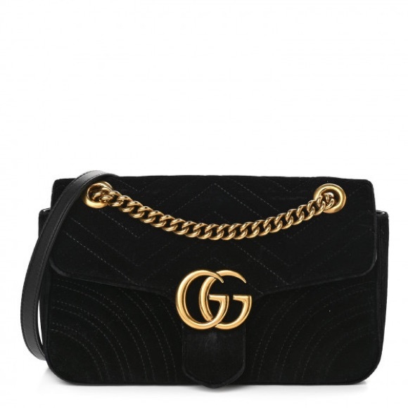 Gucci Small GG Marmont Shoulder Bag in Black Velvet